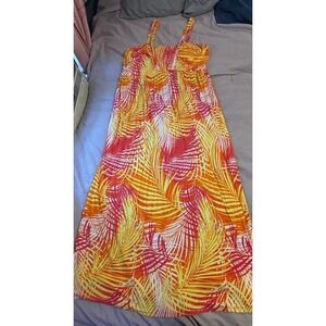 Lane‎ Bryant Plus Size Pink/Yellow/Orange Tropical Sleeveless Maxi Dress, 18/20
